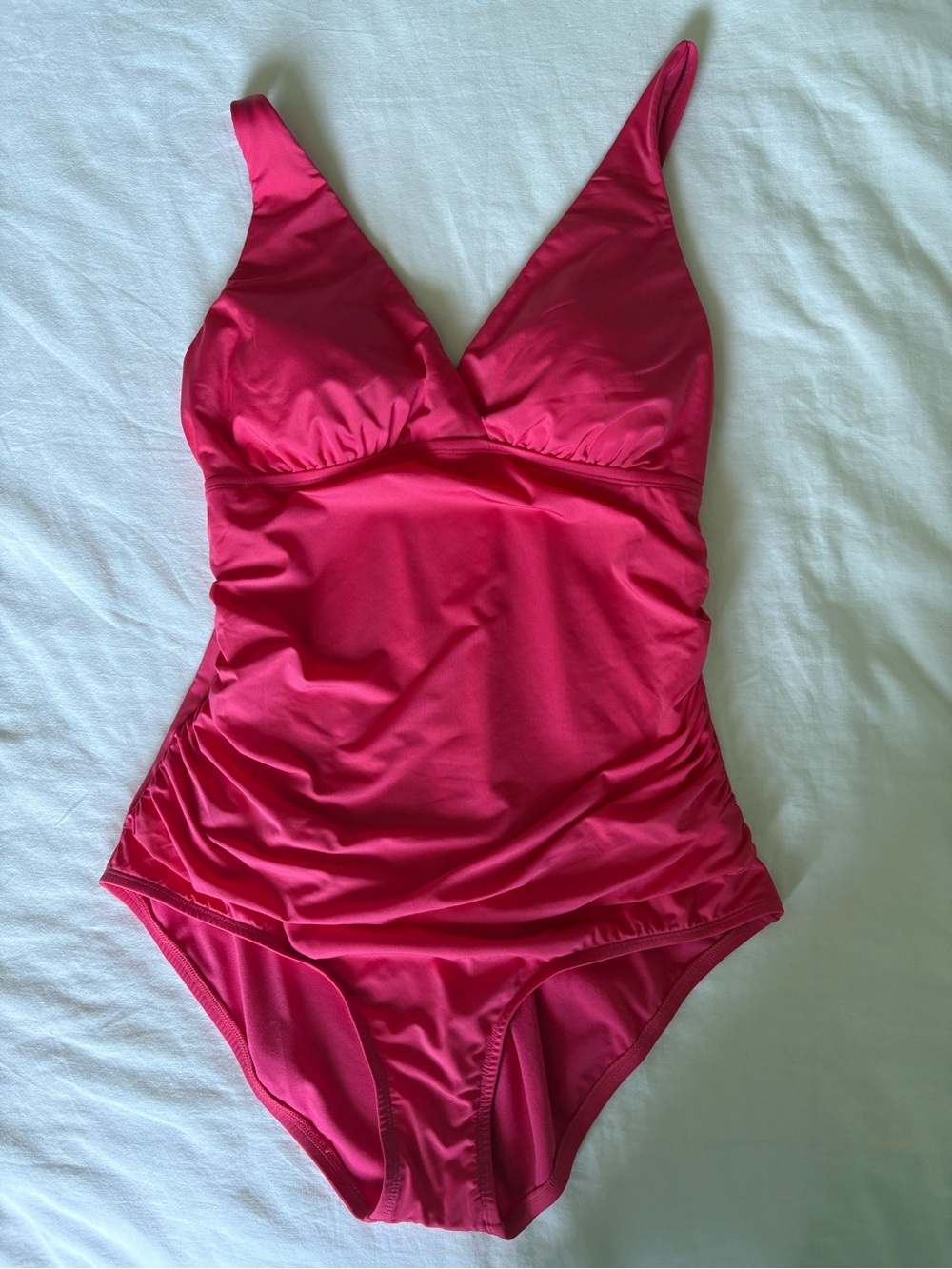Vibrant Hot Pink One-Piece Swimsuit Ruched Front Size M L Read Measurements